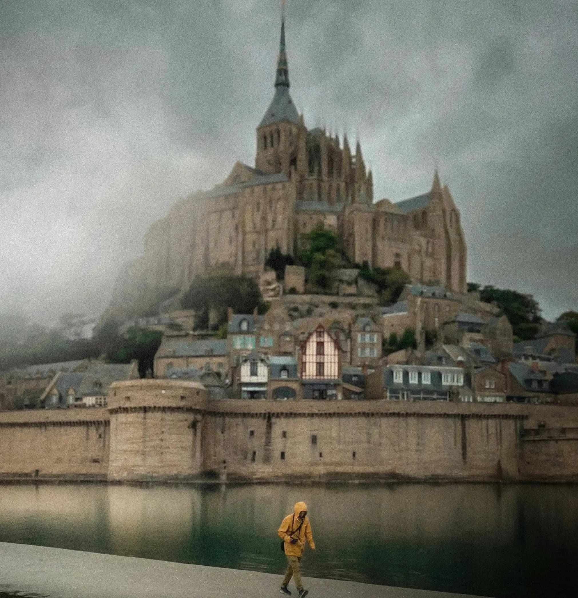 Mont-Saint-Michel aerial view with tides